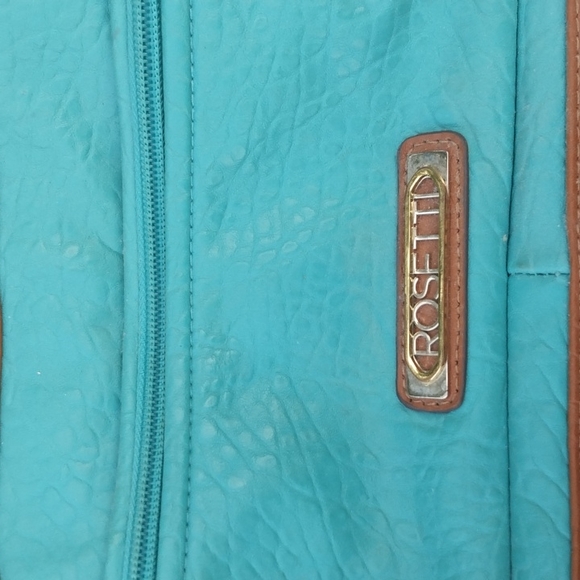 Rossetti Pleather Purse Teal and Tan with braided strap - Picture 2 of 7